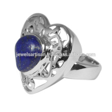 Lapis Lazuli Gemstone Com 925 Silver Heart Shape Designer Ring for Gift